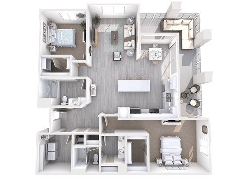 Floor plan for 2 beds, 2 baths, 1387 sqft